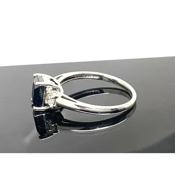 Emerald Cut Blue Gemstone Diamond Engagement Cocktail Ring 14k Gold Women's SZ 7